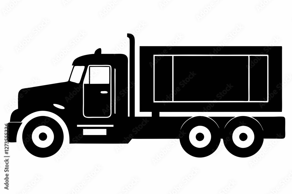 Semi Truck Side View Line Art Vector Semi Truck Side View Line Art Vector