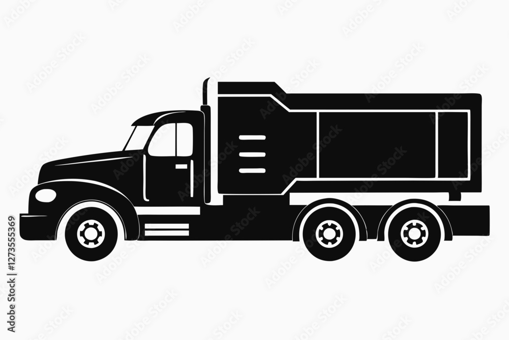 Semi Truck Side View Line Art Vector Semi Truck Side View Line Art Vector