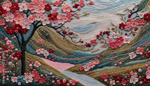 Beautiful Spring Blossom Embroidery Art