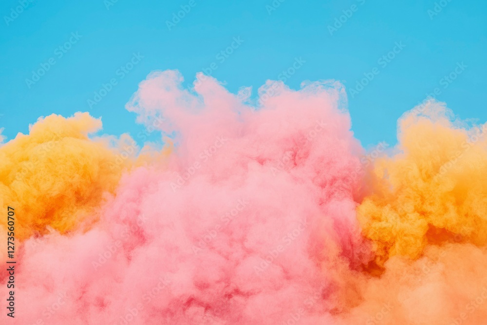 Fototapeta premium Colorful smoke cloud against blue sky; concept for environmental pollution or design
