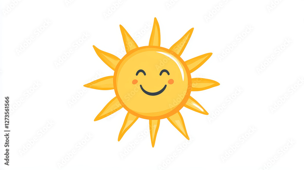 Sun vector sunny icon with yellow sunlight and sunshine emoticon illustration set of bright sunburst weather sunset or sunrise sign isolated on white background Sun vector sunny icon with yellow sunlight and sunshine emoticon illustration set of bright sunburst weather sunset or sunrise sign isolated on white background