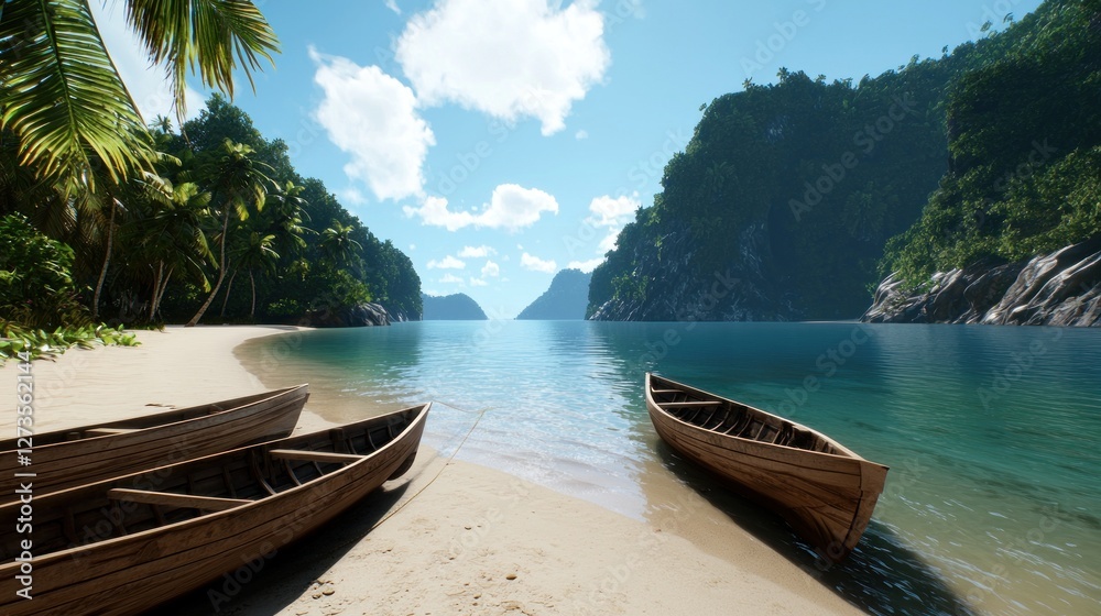 Obraz premium Tropical Beach with Boats