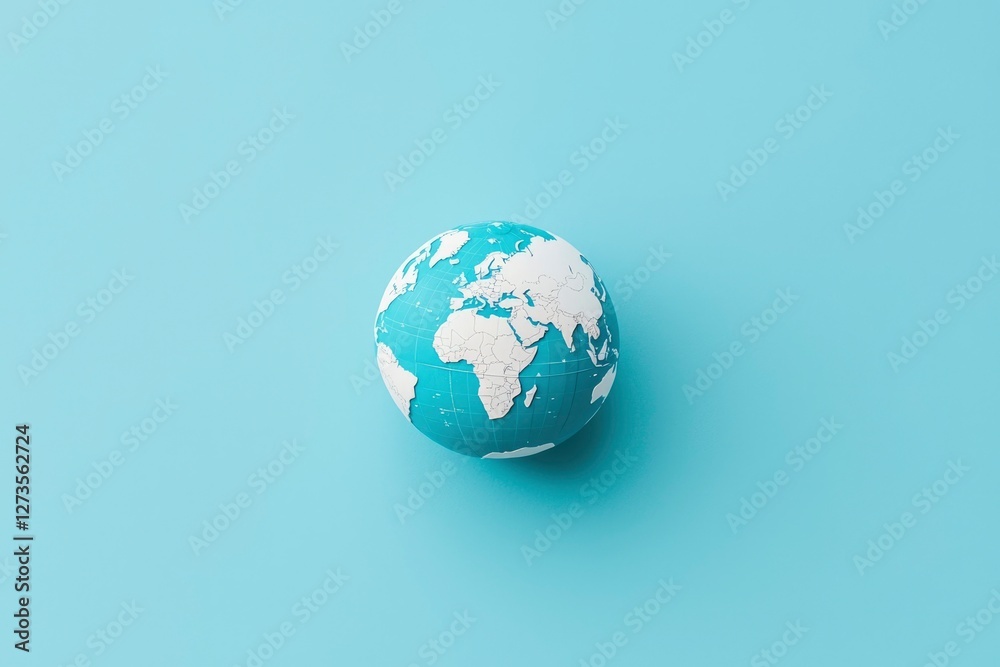 Fototapeta premium Globe on pastel blue background. Illustrates global concepts. Potential for educations