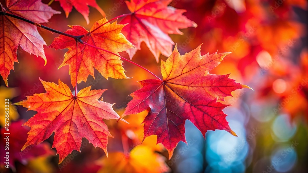 Autumn Blaze: Close-Up Red Sugar Maple Leaves with Bokeh Autumn Blaze: Close-Up Red Sugar Maple Leaves with Bokeh