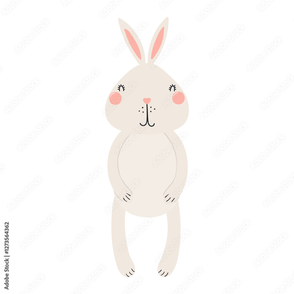 Cute Easter bunny, little rabbit character illustration. Hand drawn flat style design, isolated vector. Holiday clip art, kids print element, seasonal card, banner, poster Cute Easter bunny, little rabbit character illustration. Hand drawn flat style design, isolated vector. Holiday clip art, kids print element, seasonal card, banner, poster