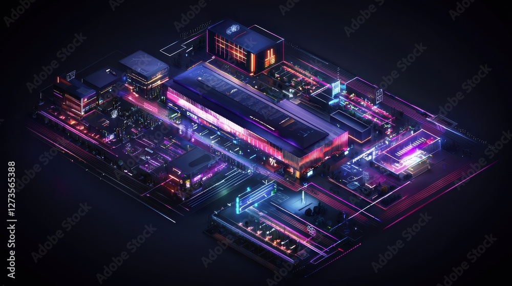 Fototapeta premium Utopian cyberpunk city ai integration in daily life