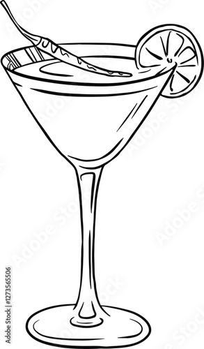 Spicy Martini cocktail line art illustration.