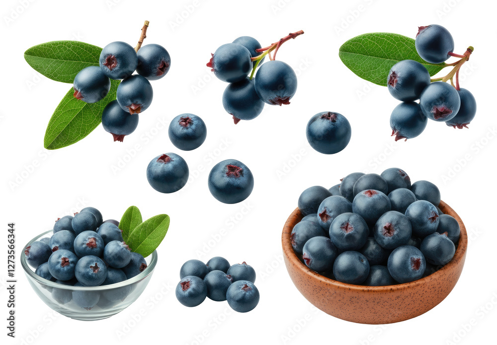 Fresh blueberries and different blueberry clusters on transparent background Fresh blueberries and different blueberry clusters on transparent background