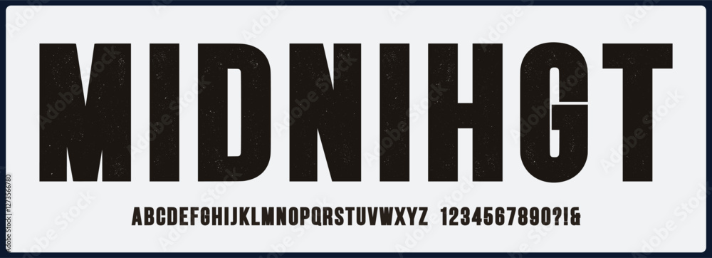 Obraz premium Condensed grunge vector font with soft texture. Alphabet font with uppercase and number