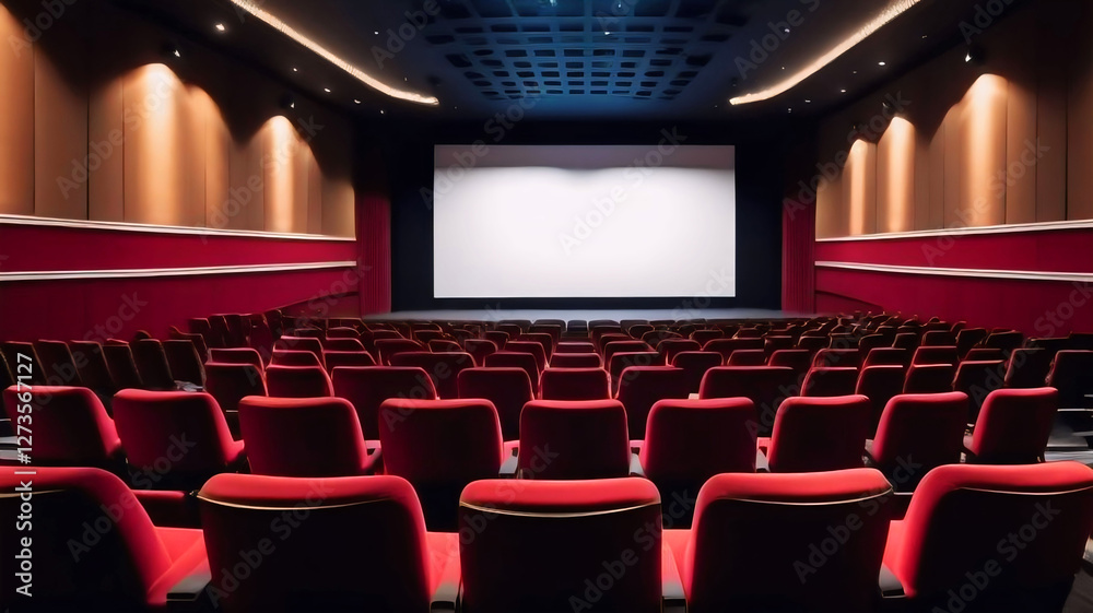 Fototapeta premium Ultra-Wide Screen in Modern Theater, Minimalist Cinema Display, Simple Theater Interior