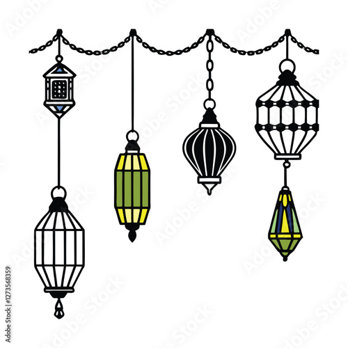 vector illustration of a set of decorative lantern