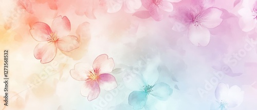 Soft watercolorstyle Japanese floral pattern in pale pink and sage green, dreamy and artistic aesthetic