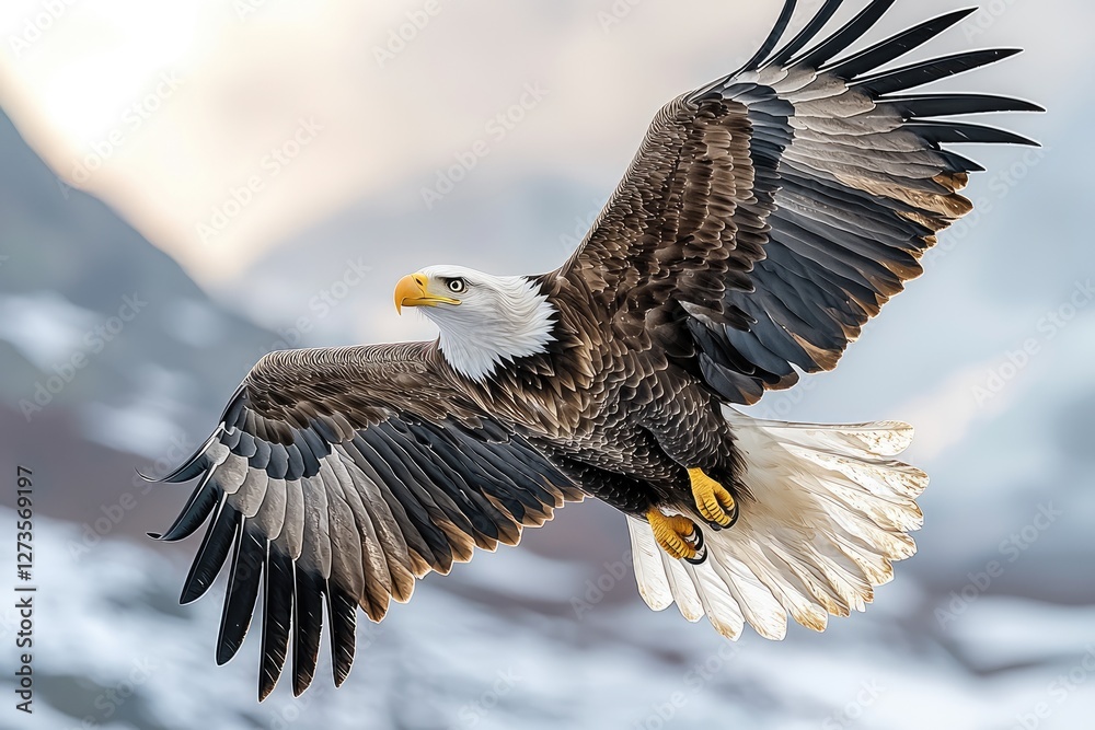 Obraz premium Majestic Bald Eagle Soaring Through Winter Skies
