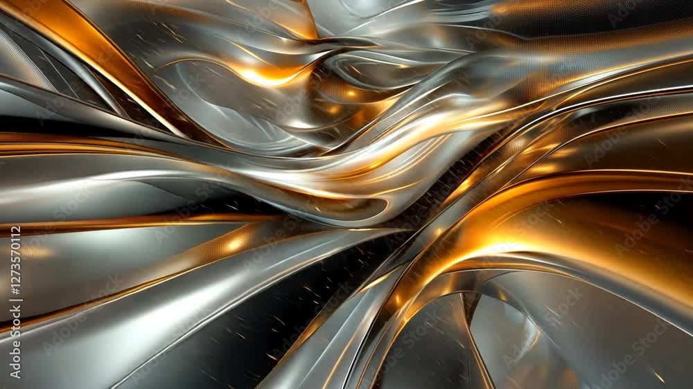 Abstract metallic waves with orange highlights flowing Abstract metallic waves with orange highlights flowing