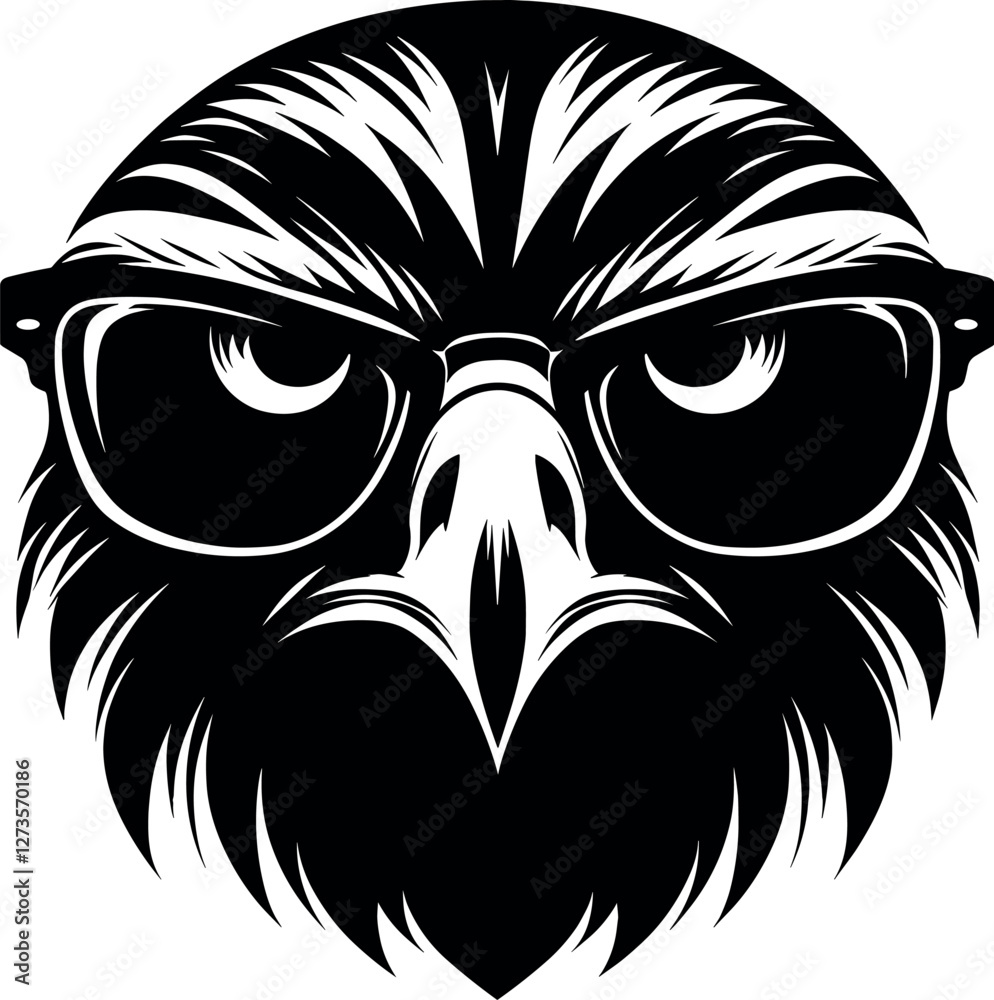 Obraz premium Falcon with Glasses vector black silhouette print design