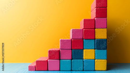 Colorful building blocks arranged in a stair pattern