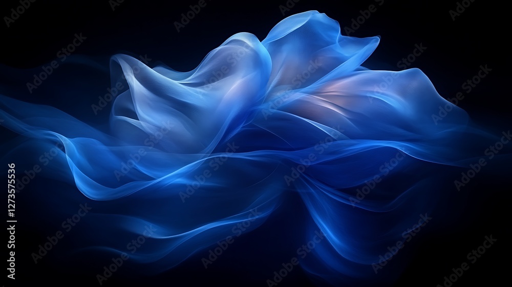 Fototapeta premium Abstract Blue Fabric Waves Flowing Dark Background