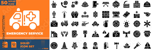 Emergency Service Solid Editable Icons set. Vector illustration in modern thin solid style of emergency service icons: SOS, 911, caution, etc
