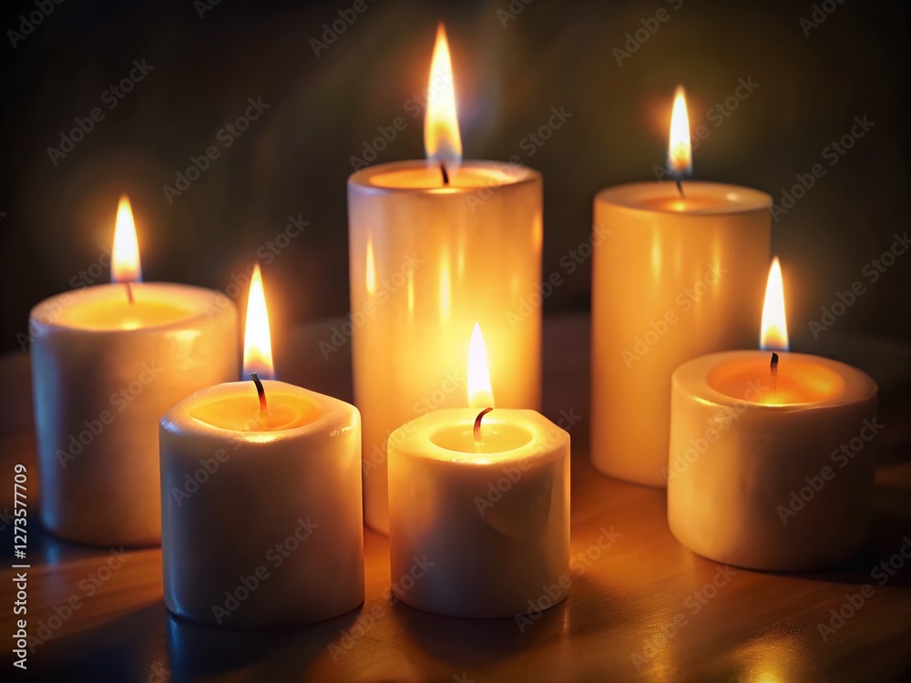 Burning White Candles, Warm Candlelight Glow, Ambient Home Decor, Soft Focus, Cozy Atmosphere Burning White Candles, Warm Candlelight Glow, Ambient Home Decor, Soft Focus, Cozy Atmosphere