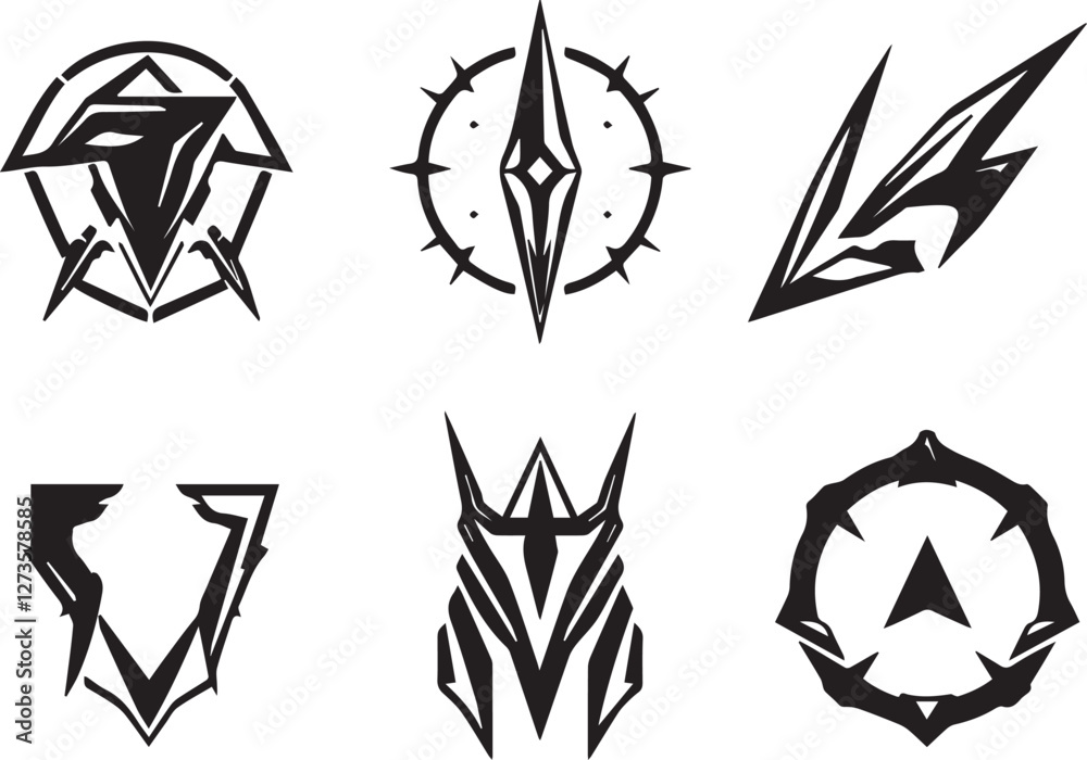 Fototapeta premium A set of elements for flat design in cyberpunk style. Hand drawn vector illustration