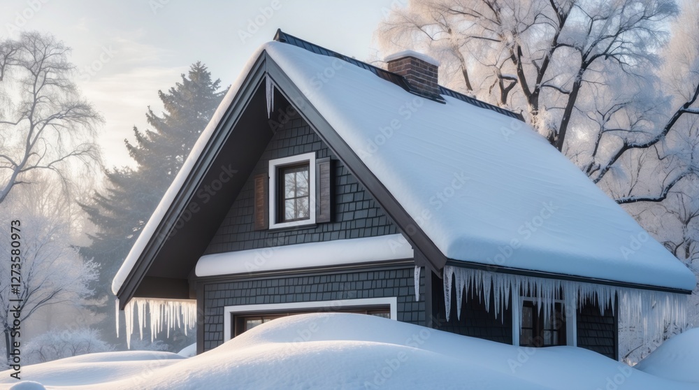 Winter House with Snow and Icicles Winter House with Snow and Icicles