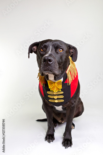 Black Amstaff x dressed as circus ringmaster