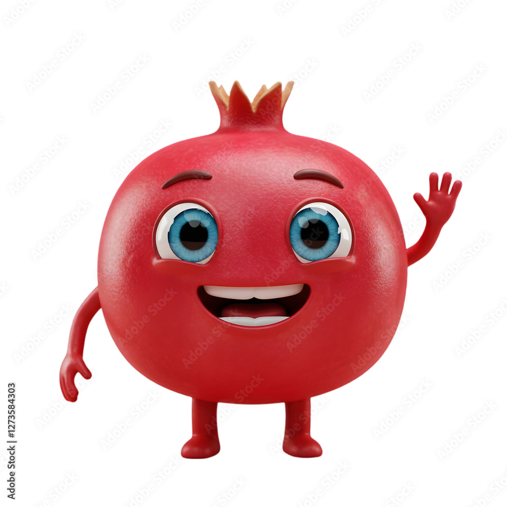 Fototapeta premium Cute Smiling Pomegranate Cartoon Character – Fun & Playful Illustration