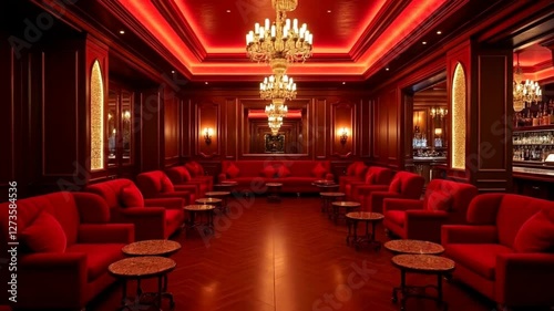 Opulent Red Lounge: Luxurious Interior Design