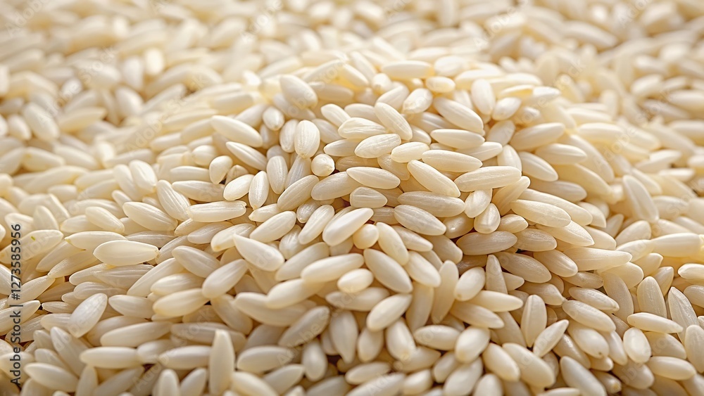 Close-up Candid Shot: Raw Oblong White Rice Groats Close-up Candid Shot: Raw Oblong White Rice Groats