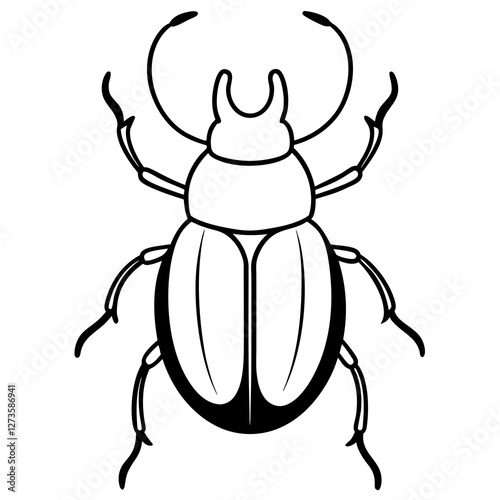 Minimalist Dung Stag Beetle Line Art Vector