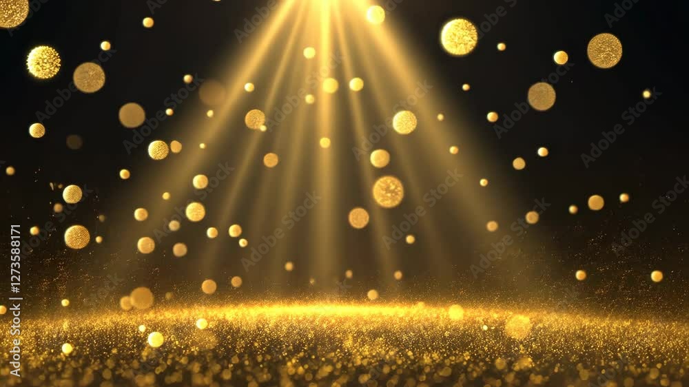 A bright yellow light shines on a gold background. The light is scattered in many directions. The background is a dark color