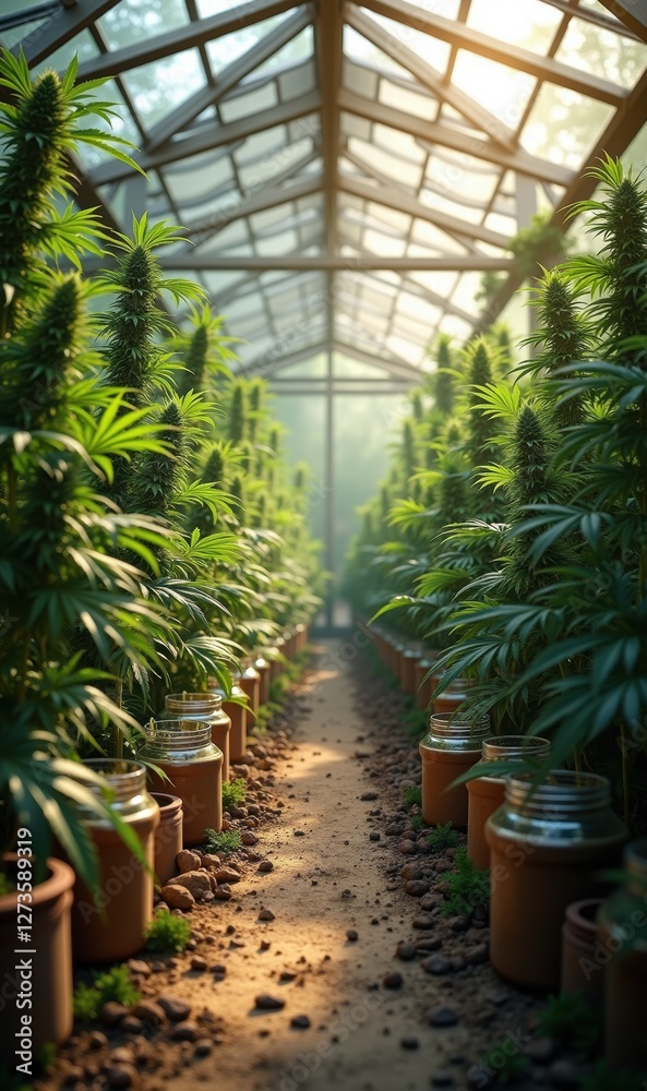 A serene greenhouse filled with lush cannabis plants, showcasing vibrant greenery under natural light, ideal for cannabis cultivation and horticulture themes. A serene greenhouse filled with lush cannabis plants, showcasing vibrant greenery under natural light, ideal for cannabis cultivation and horticulture themes.