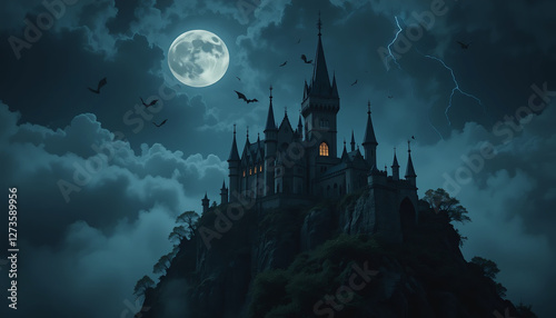 Haunted Gothic Castle Under a Full Moon