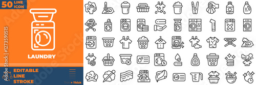 Laundry Line Editable Icons set. Vector illustration in modern thin line style of laundry icons: wash, detergent, washer, etc