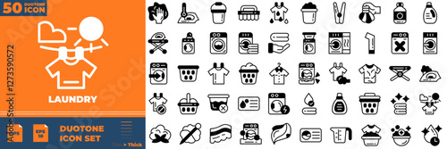 Laundry Duotone Editable Icons set. Vector illustration in modern thin duotone style of laundry icons: wash, detergent, washer, etc