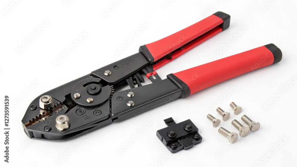 Crimping Tool with Connectors on White Background Crimping Tool with Connectors on White Background