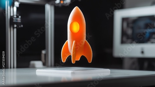 3D printed orange rocket model.