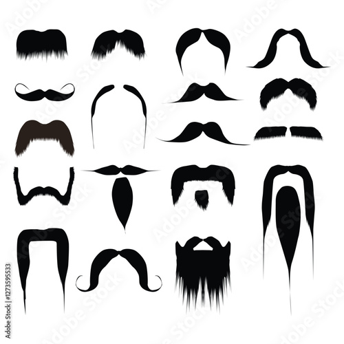Set of mustaches all types black silhouette Illustration Vol 01