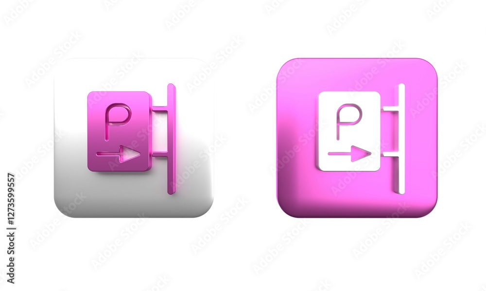 Colorful Parking icon isolated on white background. Street road sign. Square button. 3D render illustration