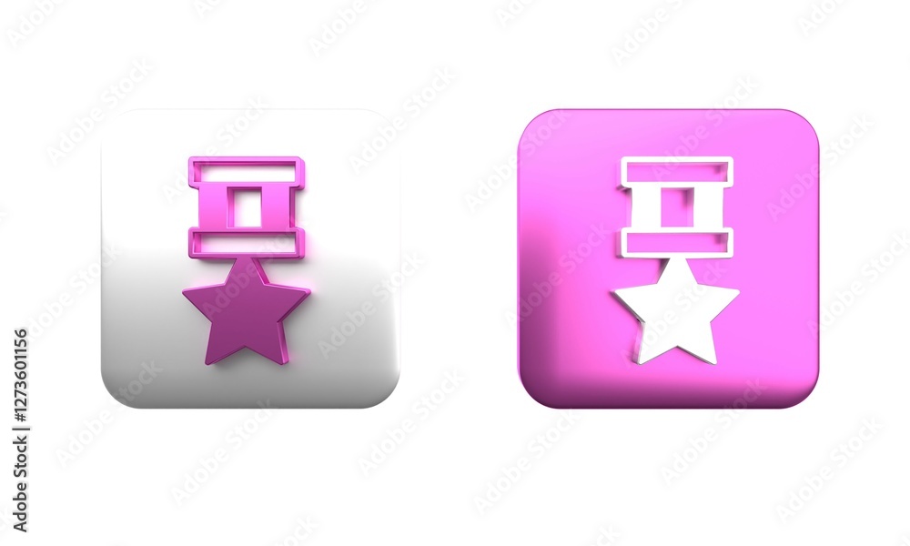 Colorful Military reward medal icon isolated on white background. Army sign. Square button. 3D render illustration Colorful Military reward medal icon isolated on white background. Army sign. Square button. 3D render illustration
