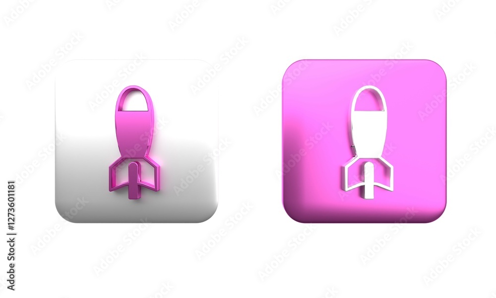 Colorful Rocket launcher with missile icon isolated on white background. Square button. 3D render illustration Colorful Rocket launcher with missile icon isolated on white background. Square button. 3D render illustration