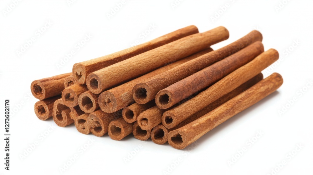 Cinnamon sticks isolated on white background. Cinnamon roll. Spicy spice for baking, desserts and drinks. Fragrant ground cinnamon.