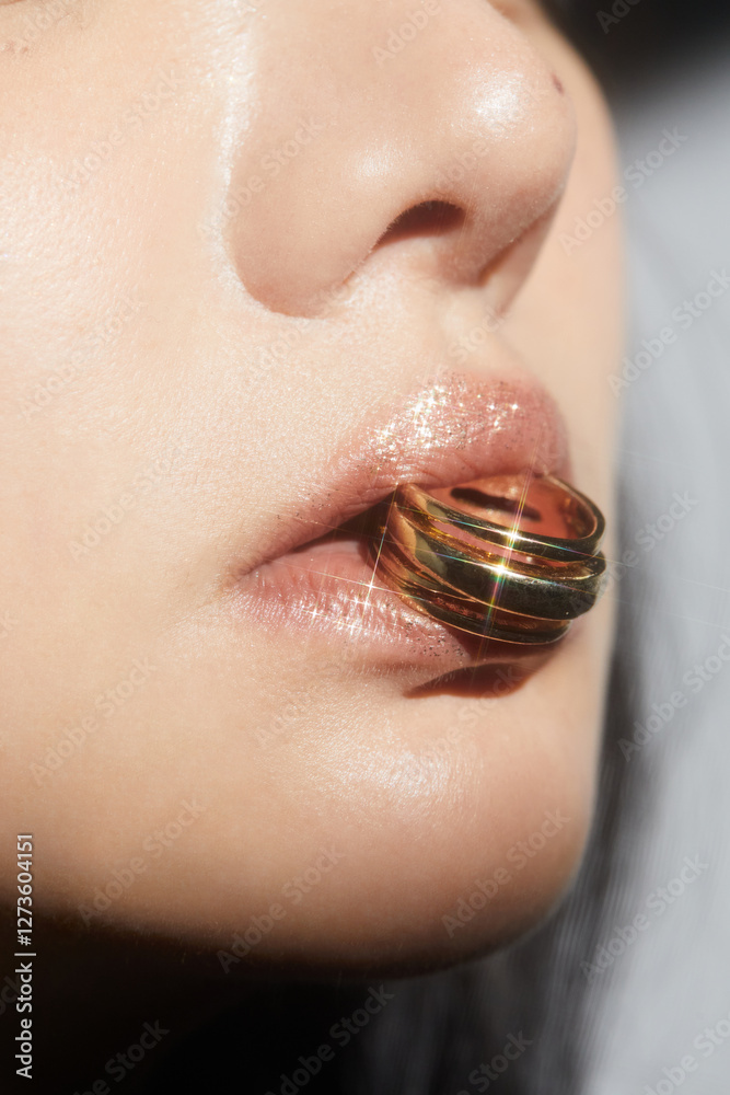 Naklejka premium ジャケットを着た若い女性の陰影のある雰囲気のあるポートレート