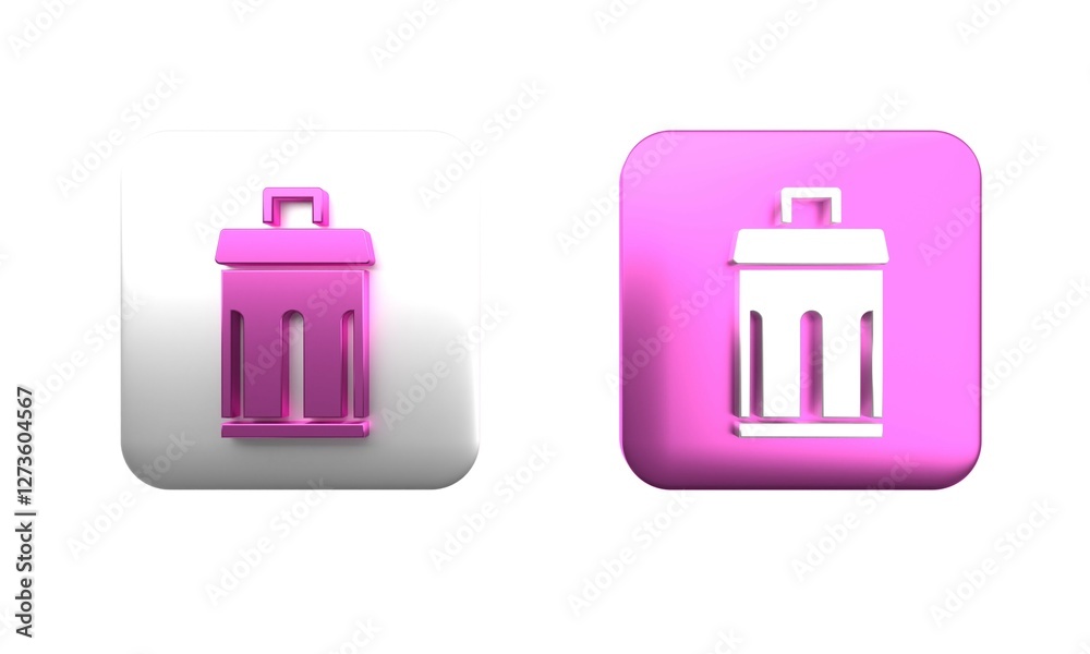 Colorful Trash can icon isolated on white background. Garbage bin sign. Recycle basket icon. Office trash icon. Square button. 3D render illustration Colorful Trash can icon isolated on white background. Garbage bin sign. Recycle basket icon. Office trash icon. Square button. 3D render illustration