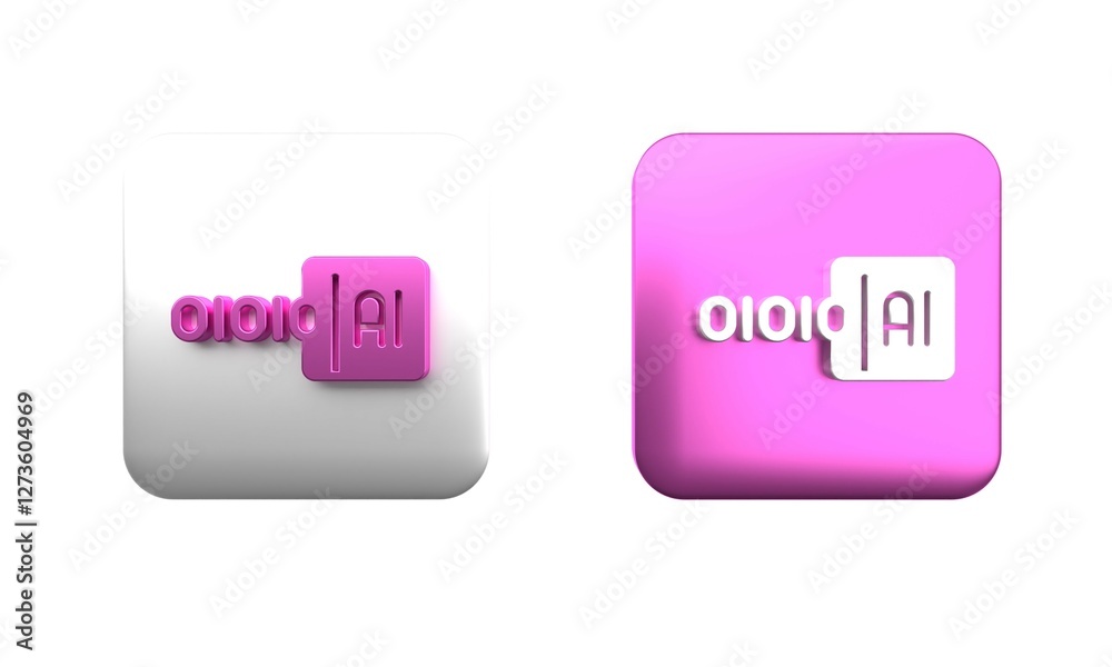 Colorful Binary code icon isolated on white background. Square button. 3D render illustration Colorful Binary code icon isolated on white background. Square button. 3D render illustration