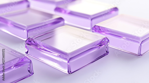 Abstract background featuring vibrant pink and blue glass sculptures with smooth curves and artistic transparency An abstract gradient fluid effect and glassmorphism rectangle plates on a light purple photo