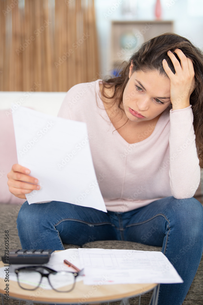 frustrated young woman looking through banking credit frustrated young woman looking through banking credit