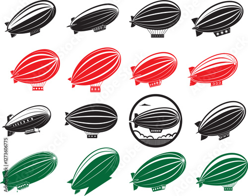blimp logo illustration design black silhouette vector set