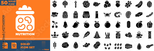 Nutrition Solid Editable Icons set. Vector illustration in modern thin solid style of nutrition icons: protein, vitamins, diet, etc