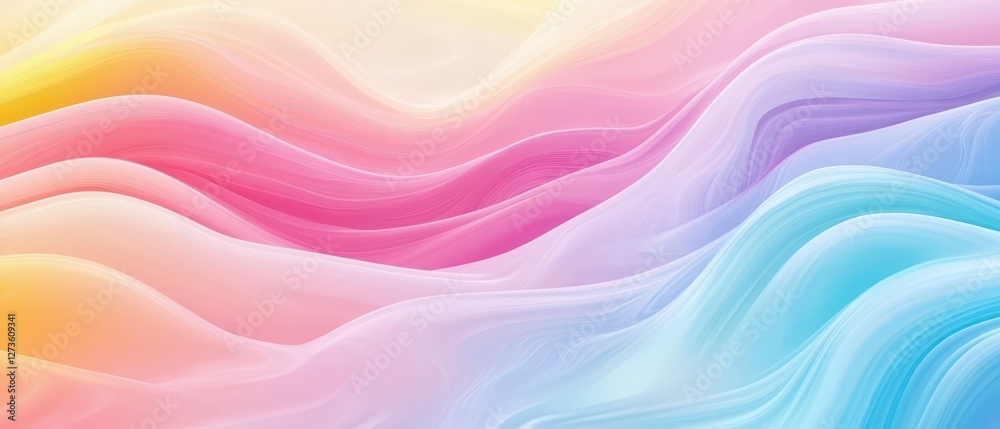 Fototapeta premium Classic Japanese textile wave pattern in pasteltovibrant rainbow hues over a smooth gradient, fluid and harmonious design